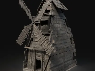 Next Gen AAA Viking Wooden Enterable Fantasy Windmill Free low-poly 3D model