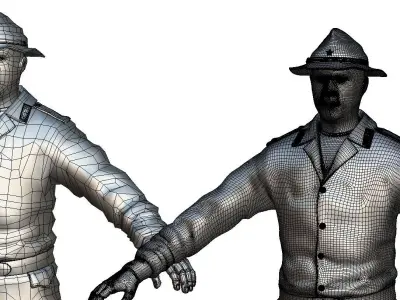 High Poly Subdivision Man Old USSR Soldier Low-poly 3D model
