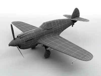  Curtiss P40-B Aircraft WWII Low-poly 3D model