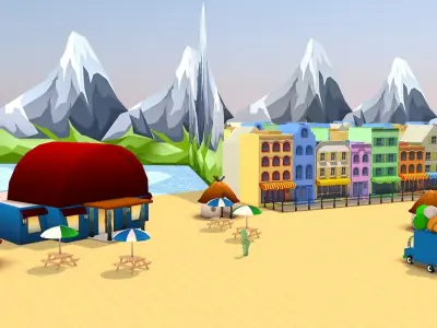 Summer Beach Environment Low-poly 3D model