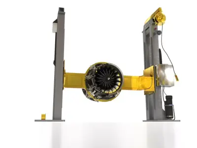 Dual Column Jet Engine Positioner with Aerospace Engine  3D model