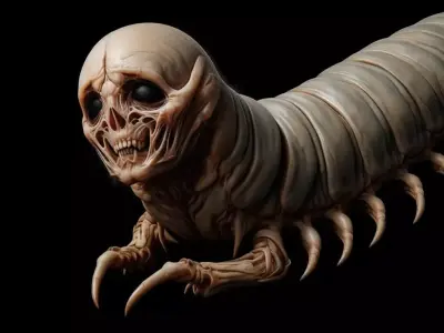 Grotesque Skull-Millipede Hybrid Monster with Claws 3D Render Low-poly 3D model