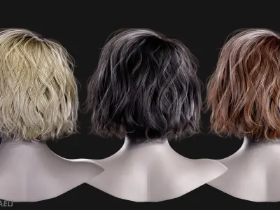 Real Time Hair Card Female Hairstyle part 08 Low-poly 3D model