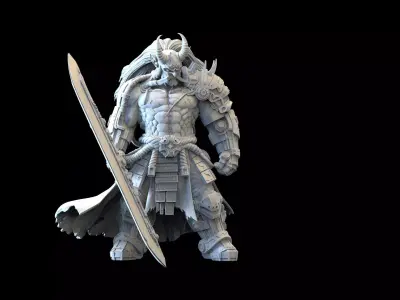 Sci-Fi Demon Warrior STL Grimdark Sword Knight Miniature  3D print model