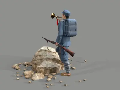 China soldier bugle Low-poly 3D model
