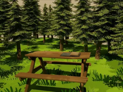 Stylized Low-Poly Picnic Table Game Ready Low-poly 3D model