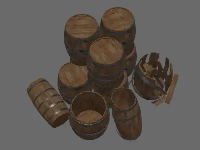 Free set of 18 wooden objects Low-poly 3D model Free low-poly 3D model