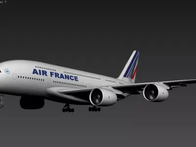 3D model of an Air France airplane specifically an Airbus A380 Low-poly 3D model