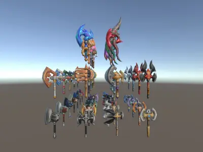 Cartoon Fantasy Weapons Axes Low-poly 3D model