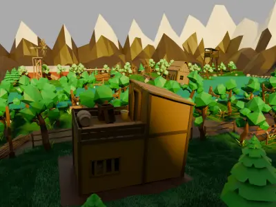 Village 19x Low-poly 3D model
