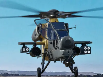  Atak T129 Helicopter-Rigged - with Cocpit-Changeable decal-text Low-poly 3D model