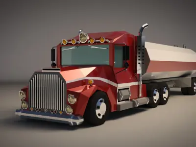 Low-Poly Cartoon Tank Truck Low-poly 3D model