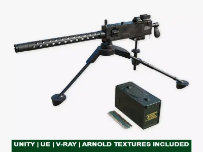 M1919 Browning Machine Gun 03 PBR Unity UE Textures Included Low-poly 3D model