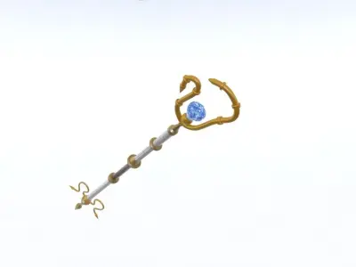 Golden Magic staff Low-poly 3D model