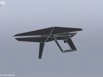Minimalist scifi gun Low-poly 3D model