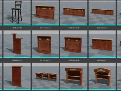 Vintage Retro bar modular Low-poly 3D model
