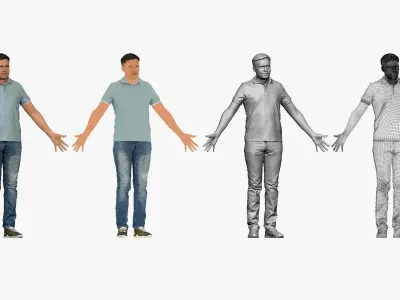 001290 man in blue jeans white bluish polo A pose low poly Low-poly 3D model