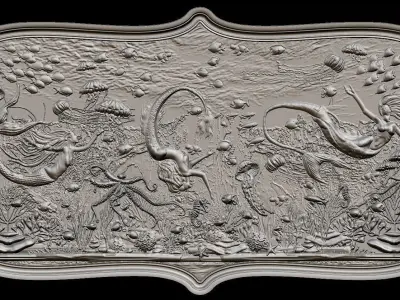Aquatic Mermaid Theme Panno v3 for CNC Relief engraving 3D model