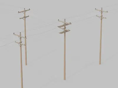Utility Pole - Wooden Mast with Double Crossarms 3D model