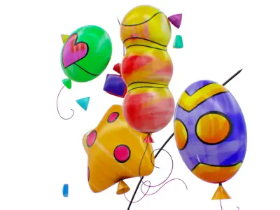 Air Balloon Scenery - Group Balloons Scene - Happy Birthday Low-poly 3D model