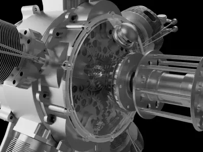 Five-cylinder radial engine 3D model