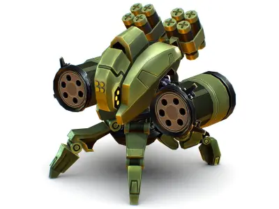 Robot Machine Gunner Gun Low-poly 3D model