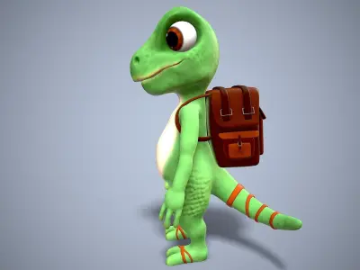 cartoon gecko Traveler Low-poly 3D model