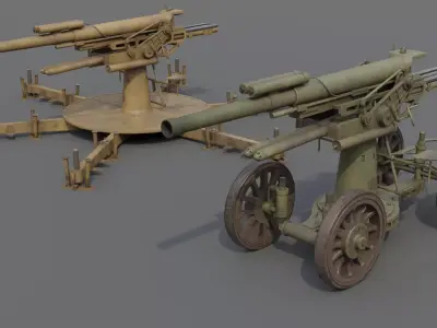 Type 14 10 cm AA gun Low-poly 3D model