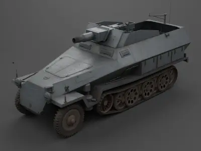 SdKfz 251-9 Stummel Infantry Support Vehicle Low-poly 3D model
