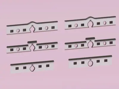 Chinese Garden Gate and Wall Low-poly 3D model