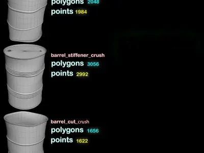 Set of crush barrels Free low-poly 3D model