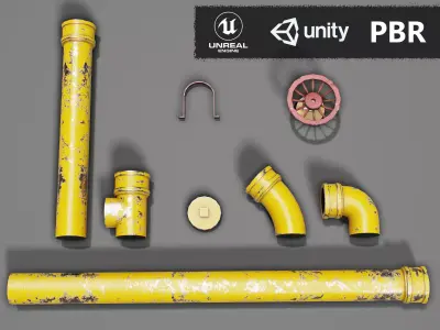 Pipe Set low poly PBR Low-poly 3D model