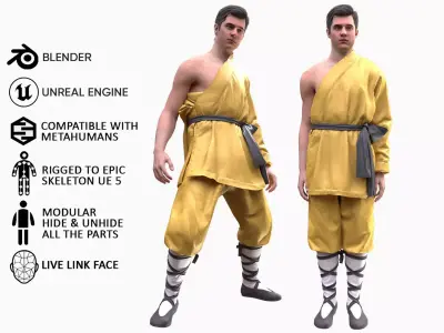 Man - Martial Uniform 3 - Modular - Rigged Low-poly 3D model