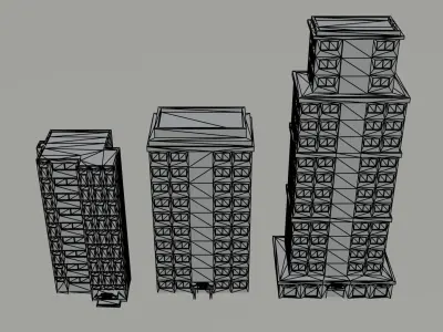 Cartoon city hotel kit Polygonal Style Low-poly 3D model