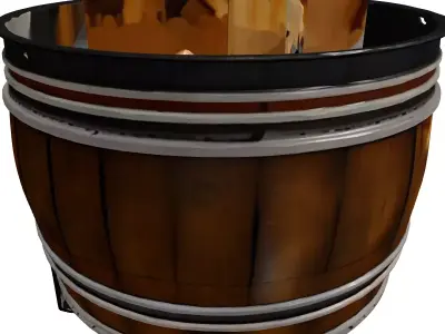 Rustic Wooden Barrel Fire Pit 3D model