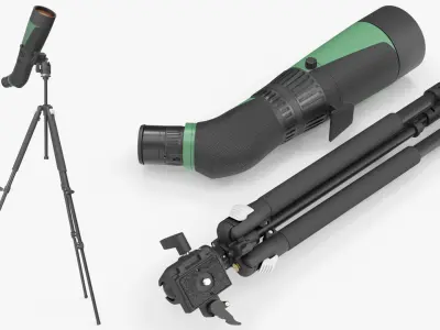 Angled Spotting Scope with Tripod Green Black 3D model