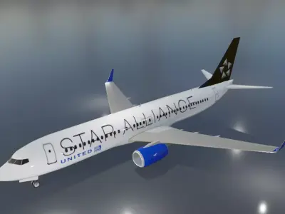 United Boeing 737-800 star alliance with cockpit  Low-poly 3D model