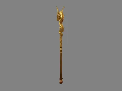 Cartoon Golden Dragon Cane Low-poly 3D model