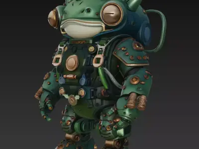 Emerald Mecha Toad - Stylized Robotic Amphibian 3D Model 3D print model
