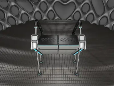 Sci-Fi Stairs - 8 - Silver Blue Neon Light Version Low-poly 3D model