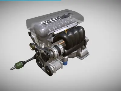 1zz 4 cylinder animated engine Low-poly 3D model