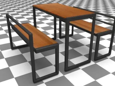 Fast food bench and chairs Low-poly 3D model
