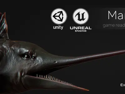 Fish low poly - Marlin Sailfish fish - ocean horror - monster 3 Low-poly 3D model