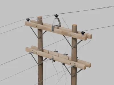 Utility Pole - H-Frame with Transformer 3D model