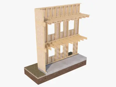 Timber Frame House Structural Section 3D model
