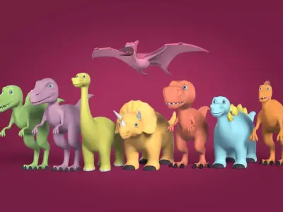 Cartoon Dinosaur Pack V2 Low-poly 3D model