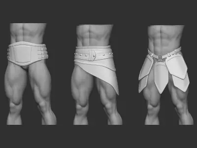 20 Low-poly medieval fantasy waist armor base mesh IMM brush 3D model