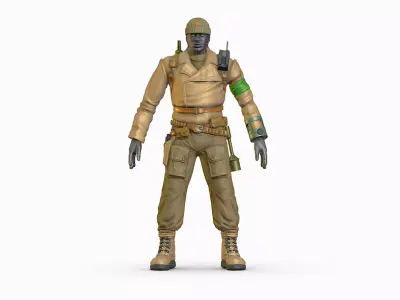 High Poly Man Leather Jacket Military Outfit Low-poly 3D model