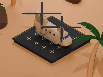 Low Poly Desert Military tandem Helicopter Landing Scene Free low-poly 3D model
