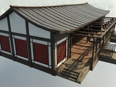 Modular Asian Dojo Low-poly 3D model
